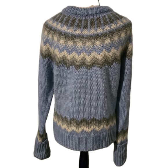 WOMENS J.CREW WOOL BLEND FAIR ISLE NORDIC SWEATER PULLOVER Blue/Ivory/Gray Large - Picture 5 of 9